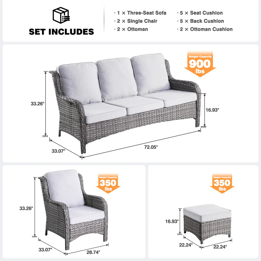 Patio Conversation Set 5-Piece with Cushions Kenard Curved Handrest