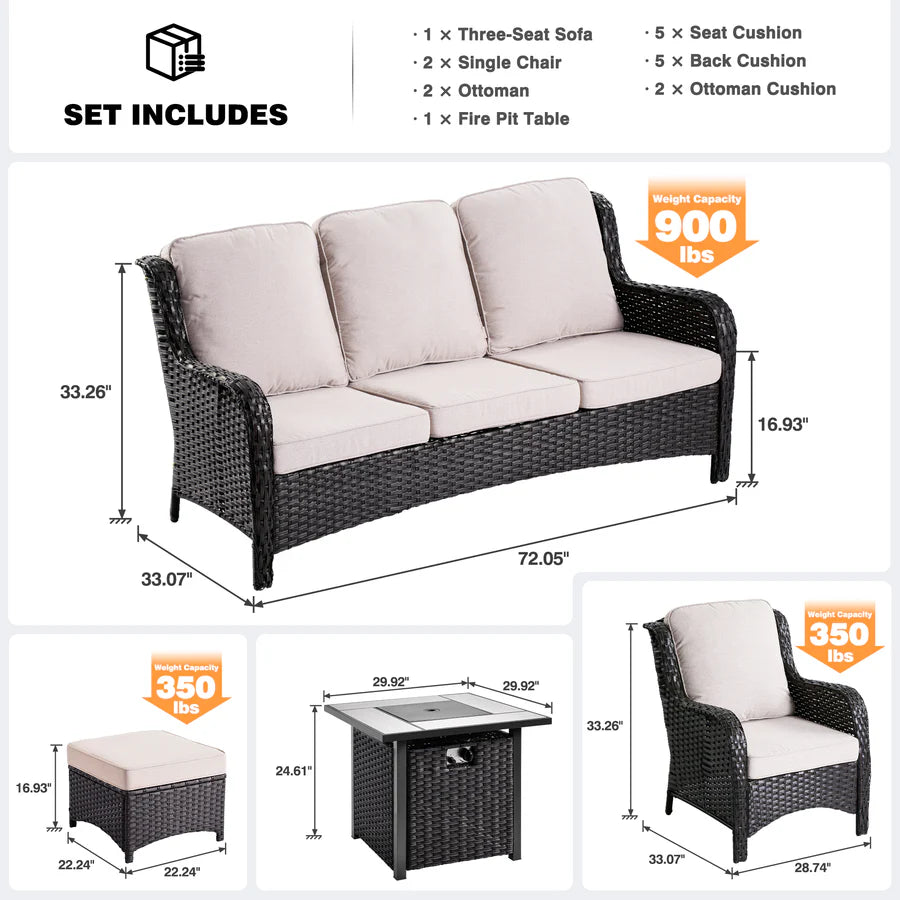 Patio Conversation Set 6-Piece with 30' Fire Pit Table and Kenard Set