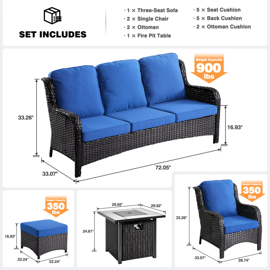 Patio Conversation Set 6-Piece with 30' Fire Pit Table and Kenard Set