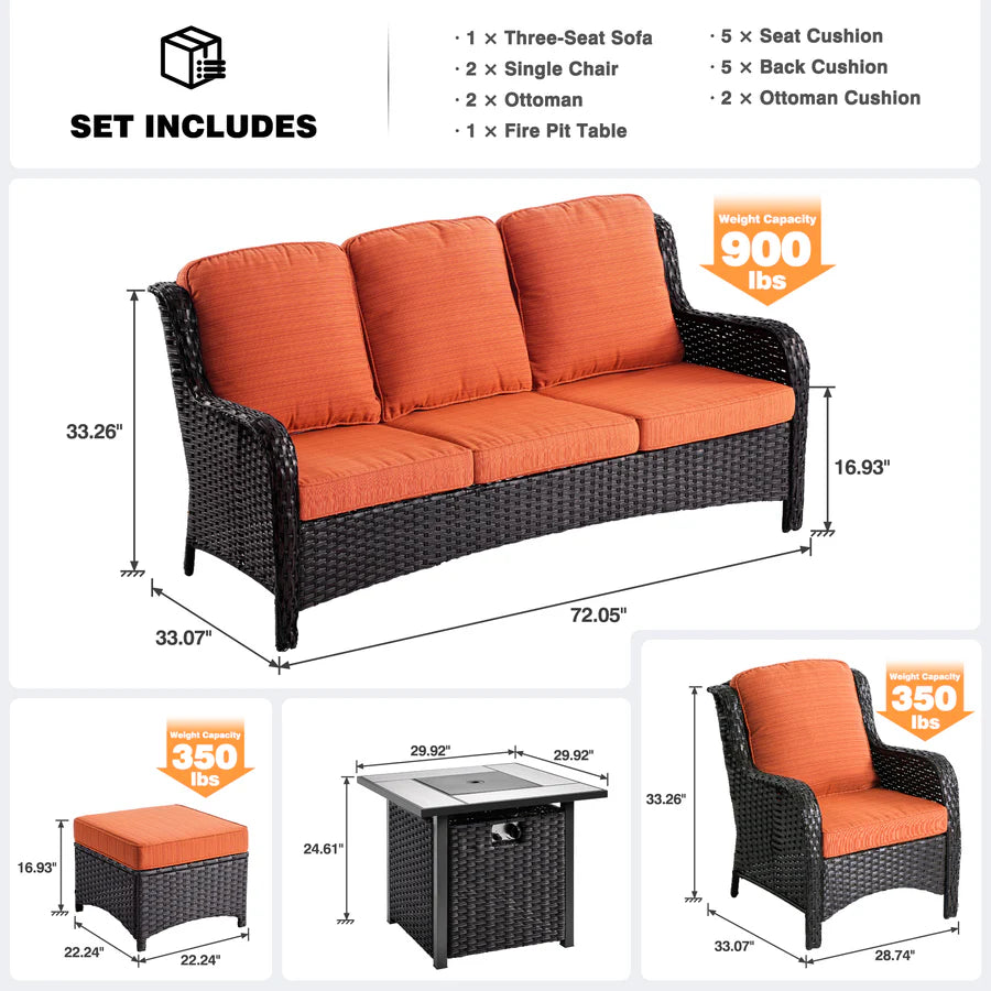 Patio Conversation Set 6-Piece with 30' Fire Pit Table and Kenard Set