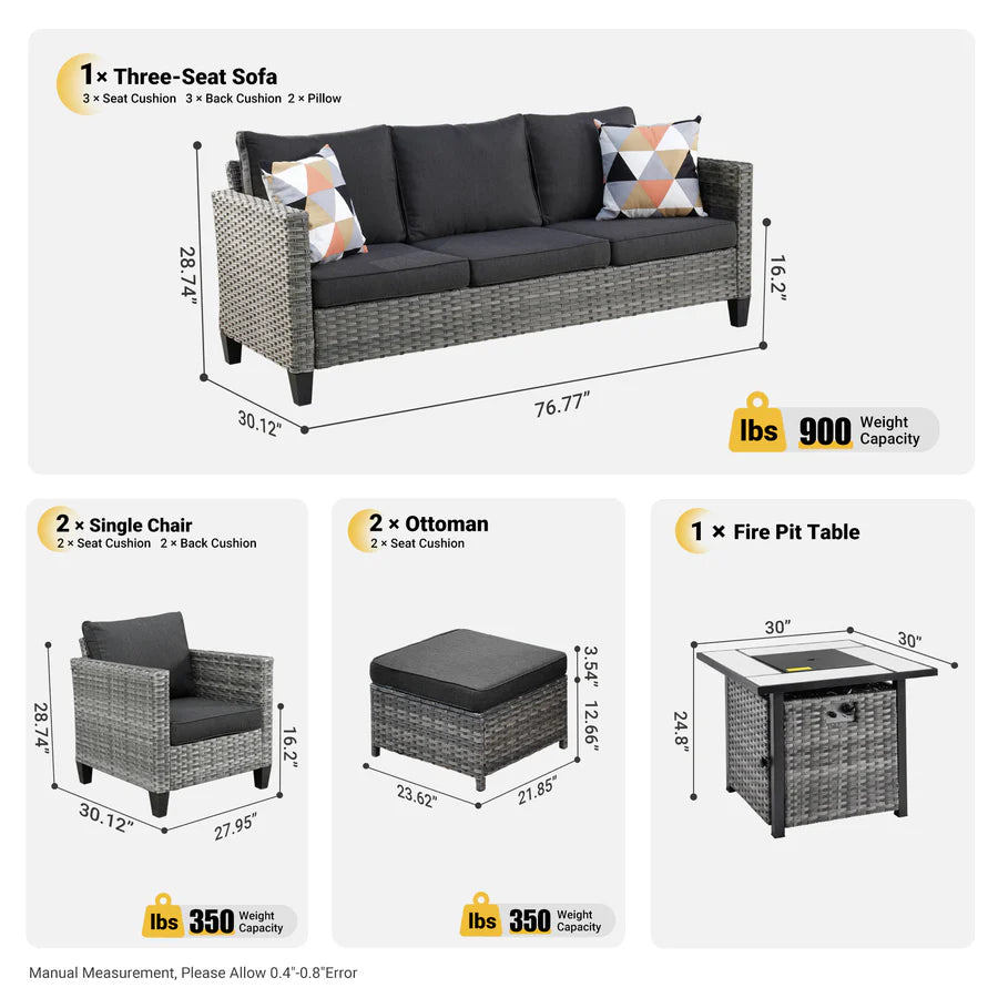 Patio Conversation Set 6-Piece with 30'' Fire Pit Table and Vultros Set