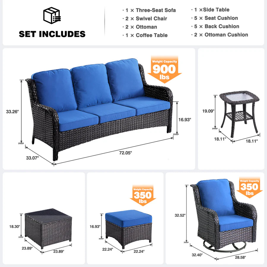 Patio Conversation Set 7-Piece with Swivel Chairs and Table Kenard