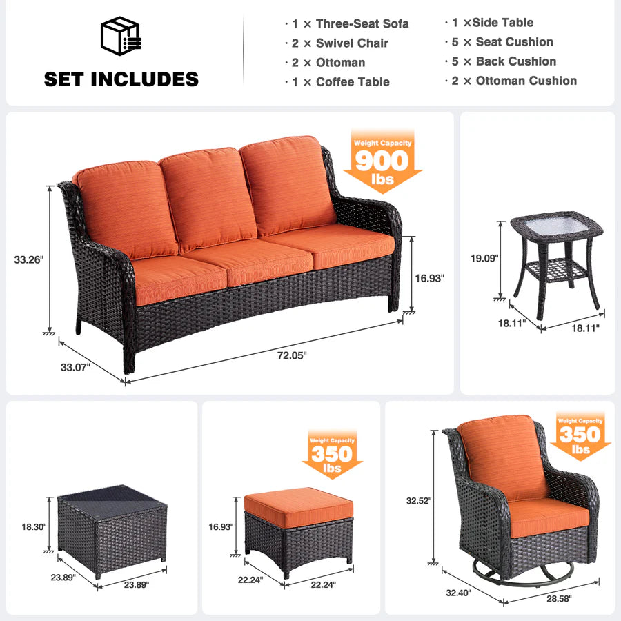 Patio Conversation Set 7-Piece with Swivel Chairs and Table Kenard