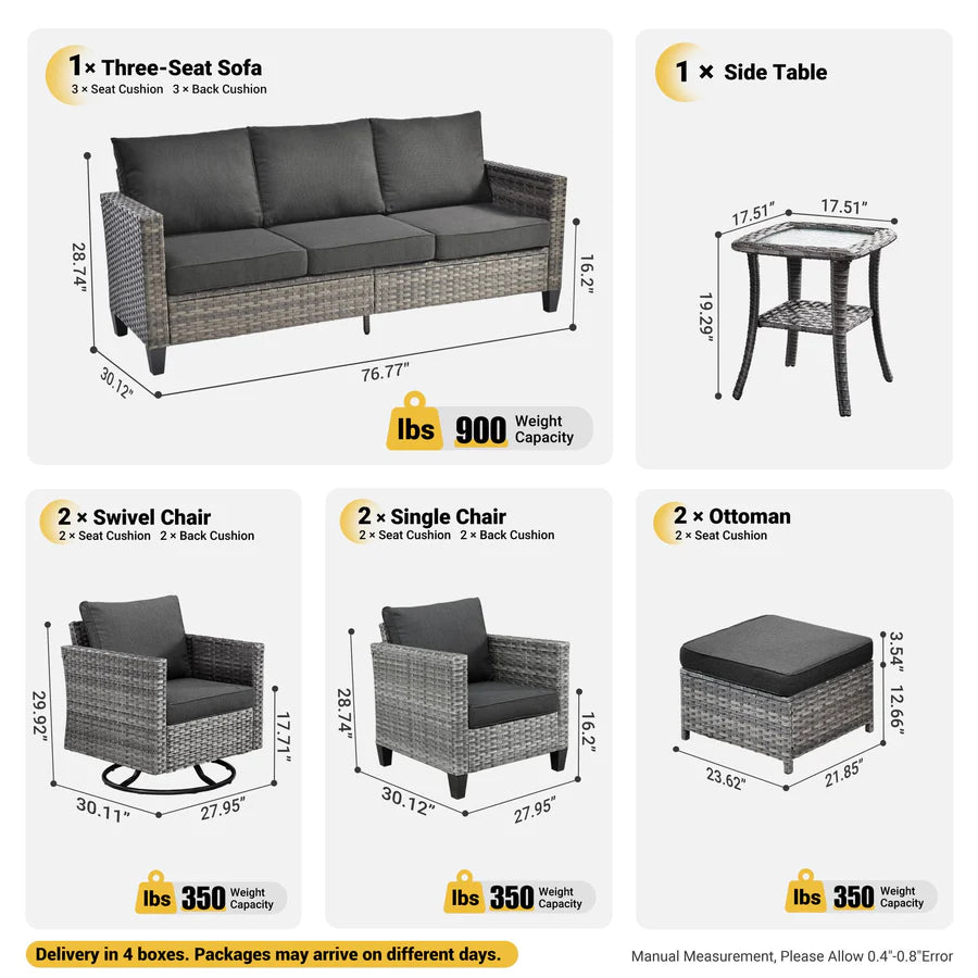 Patio Conversation Set 8-Piece with Swivel Rocking Chairs and Table