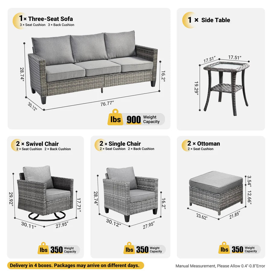 Patio Conversation Set 8-Piece with Swivel Rocking Chairs and Table