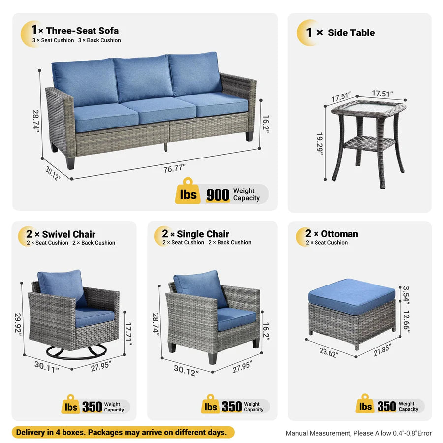 Patio Conversation Set 8-Piece with Swivel Rocking Chairs and Table
