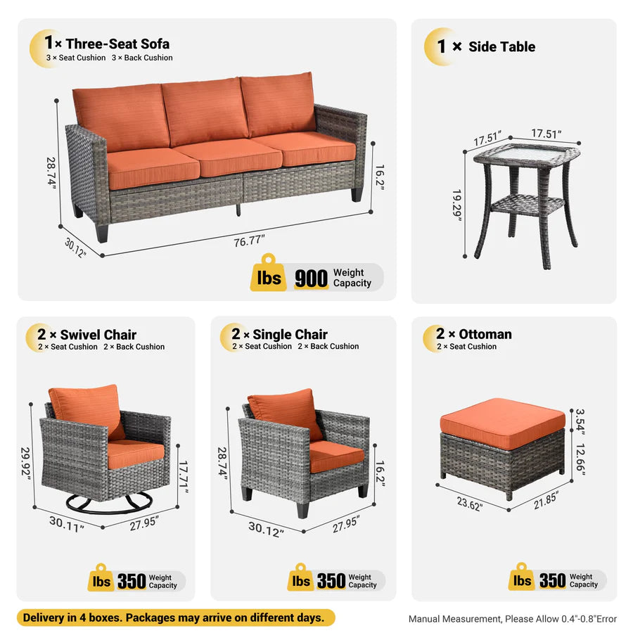 Patio Conversation Set 8-Piece with Swivel Rocking Chairs and Table