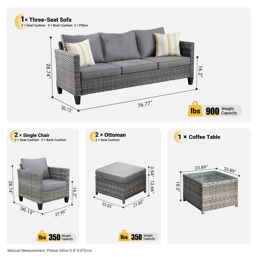 Patio Conversation Set New Vultros 6-Piece High Back with Cushions