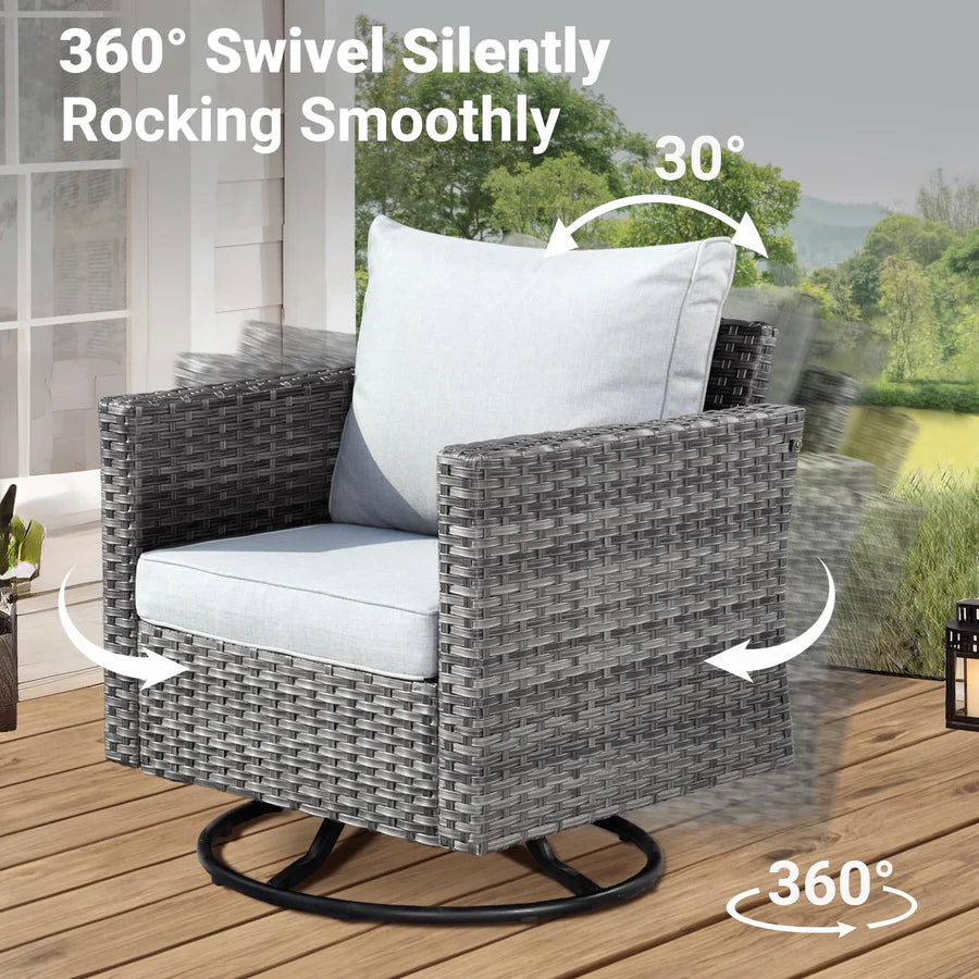 Patio Furniture 3-Piece Set with Swivel Chairs and Table Square Shape Armrest