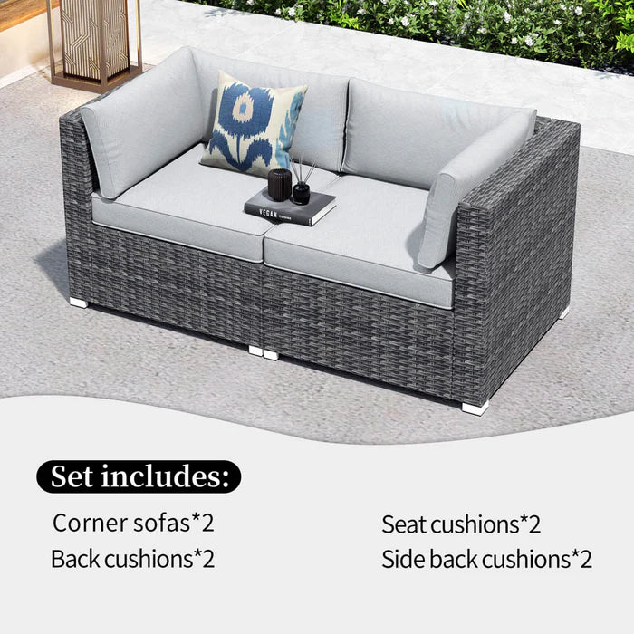 Patio Furniture Set 2-Piece Corner Sofa with Cushions and 4.13'' Wide Armrest