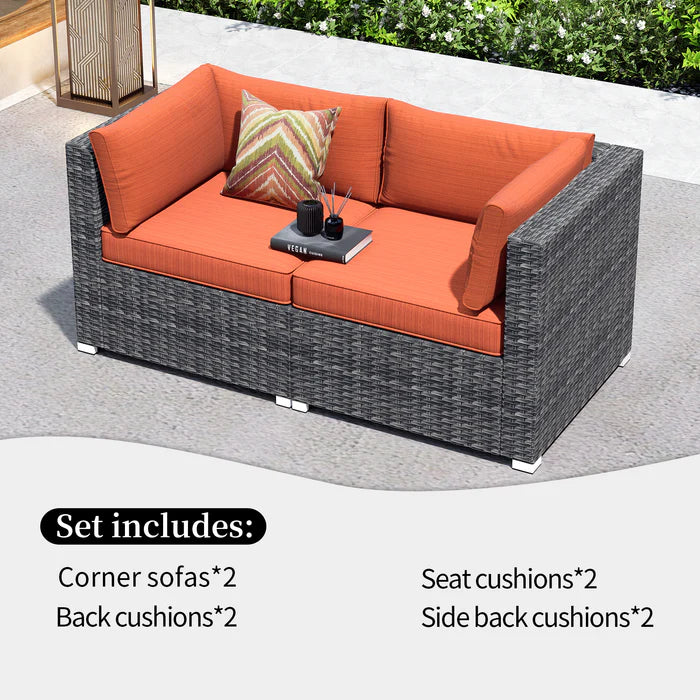 Patio Furniture Set 2-Piece Corner Sofa with Cushions and 4.13'' Wide Armrest