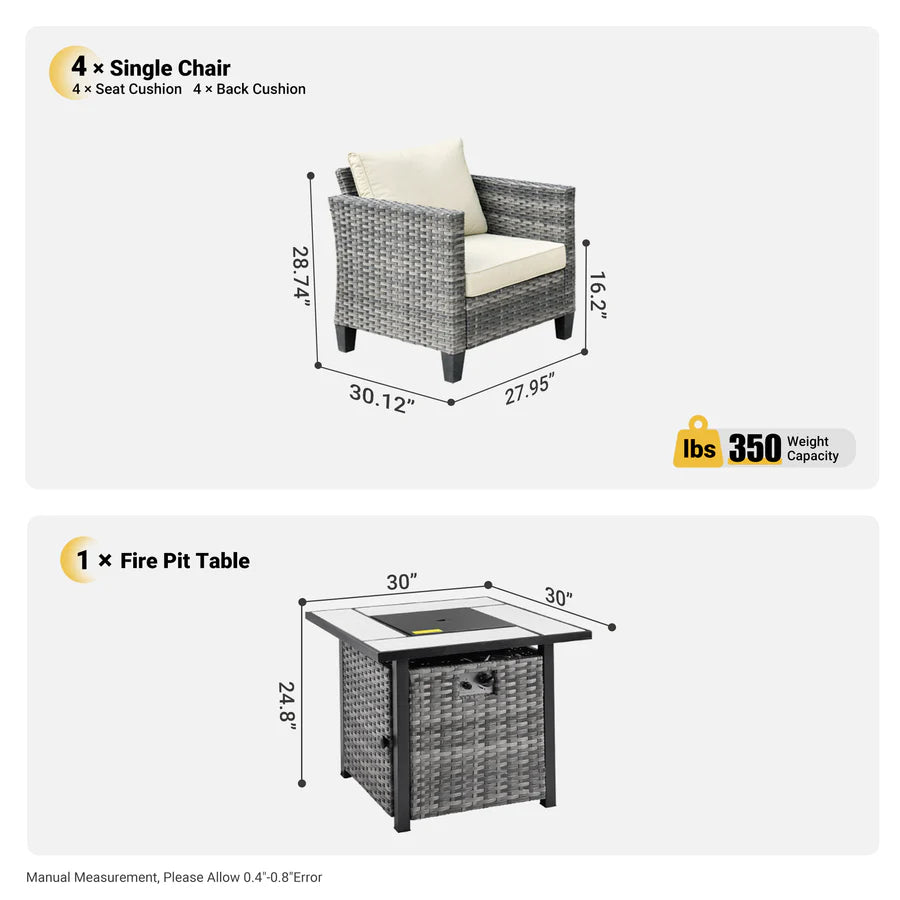 Patio Furniture Set 5-Piece with 30'' Fire Pit Table and Vultros Chairs