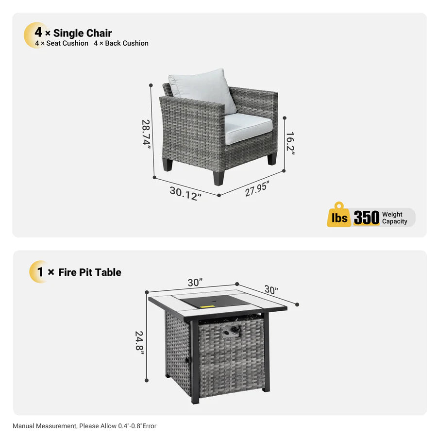 Patio Furniture Set 5-Piece with 30'' Fire Pit Table and Vultros Chairs