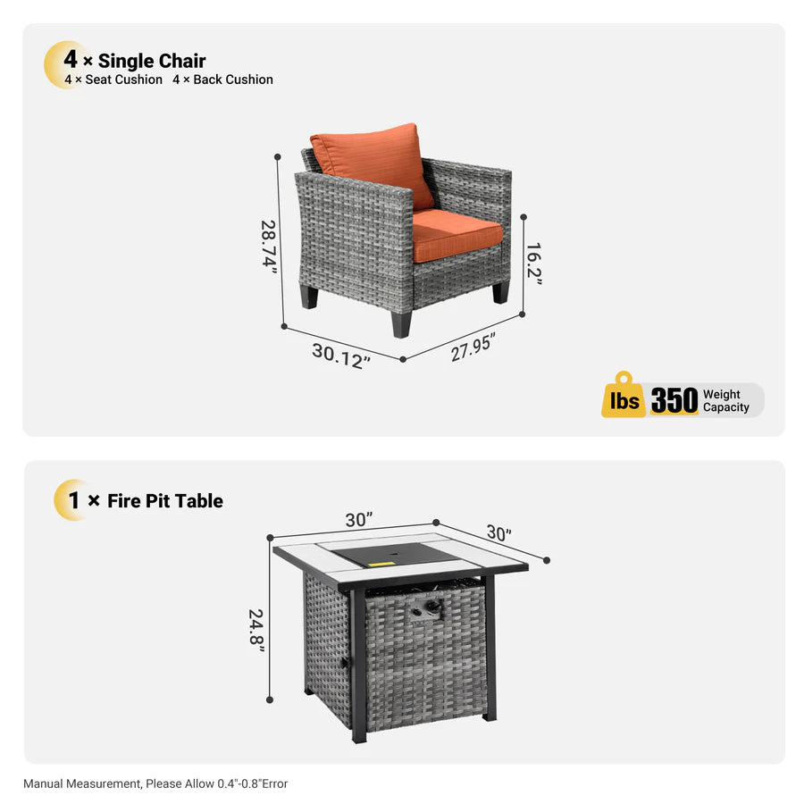 Patio Furniture Set 5-Piece with 30'' Fire Pit Table and Vultros Chairs