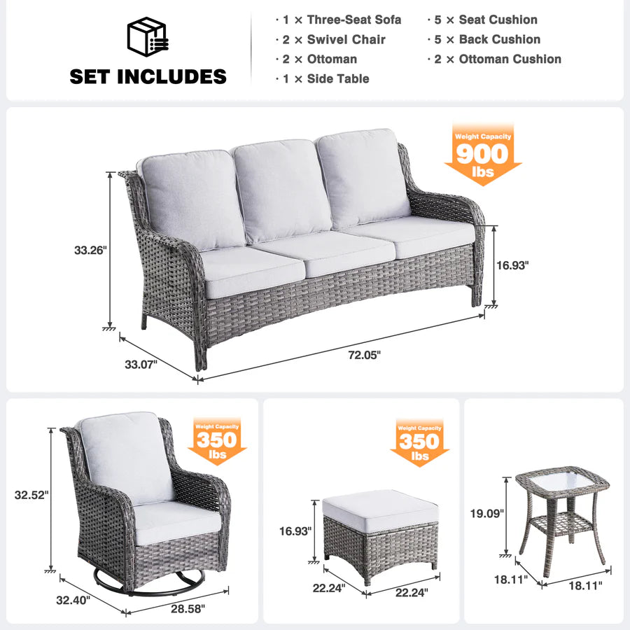 Patio Furniture Set 6-Piece with Rocking Chairs and Table Kenard
