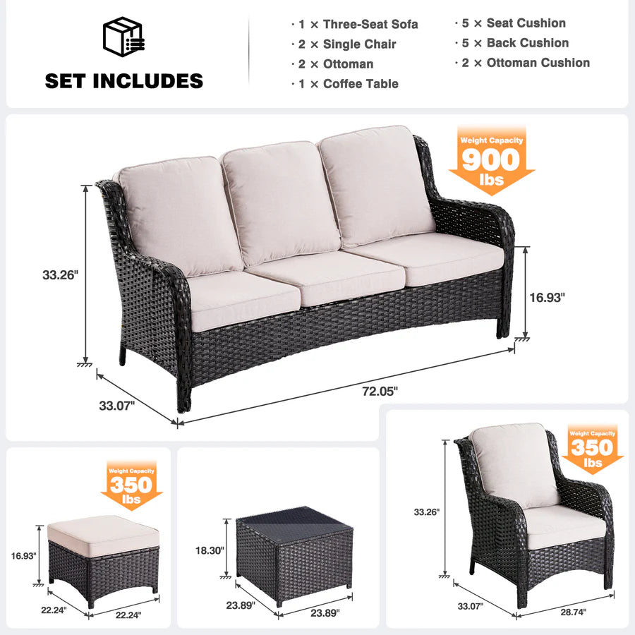 Patio Furniture Set 6-Piece with Table Kenard Curved Handrest
