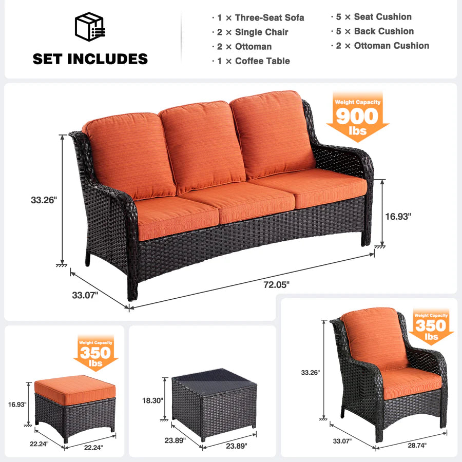 Patio Furniture Set 6-Piece with Table Kenard Curved Handrest