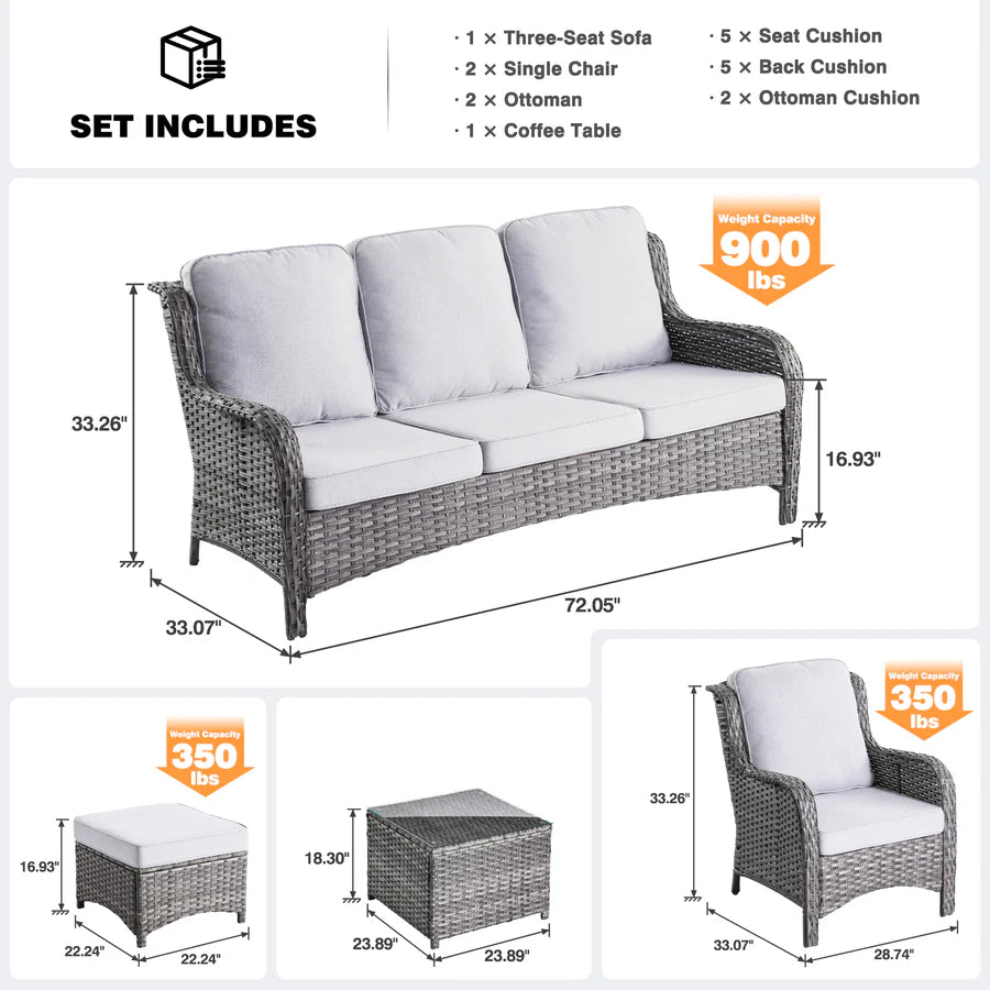 Patio Furniture Set 6-Piece with Table Kenard Curved Handrest