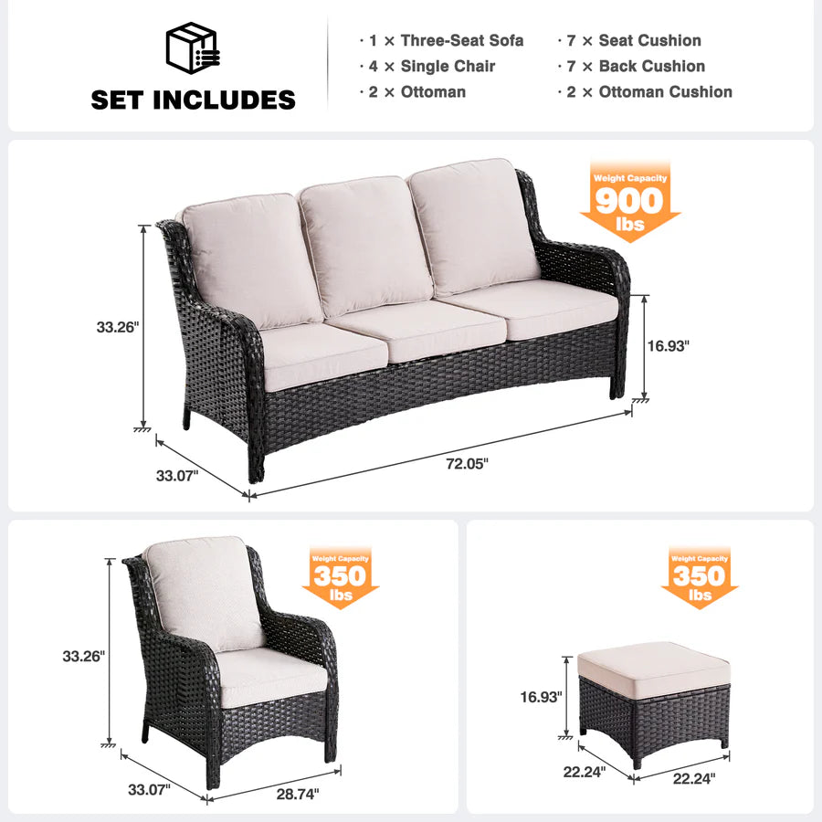 Patio Furniture Set 7-Piece With Cushions Kenard Curved Handrest