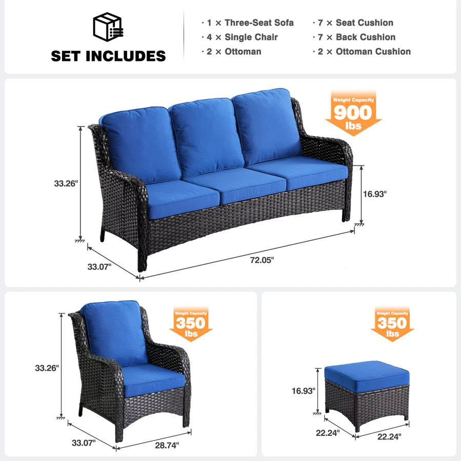 Patio Furniture Set 7-Piece With Cushions Kenard Curved Handrest