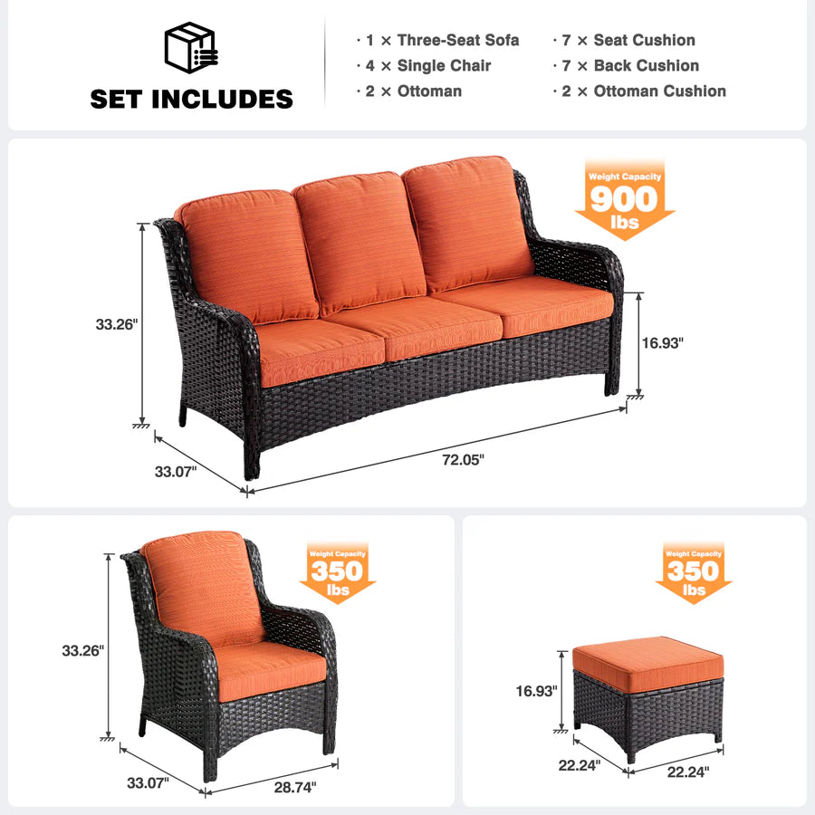 Patio Furniture Set 7-Piece With Cushions Kenard Curved Handrest