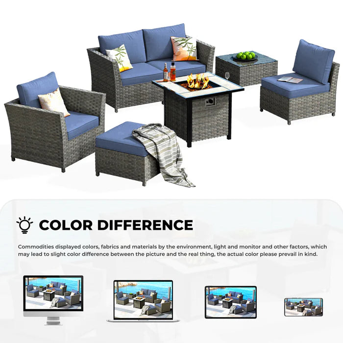 Patio Furniture Set New Rimaru 7-Piece Set include 30'' Square Fire Pit Table Partially Assembled