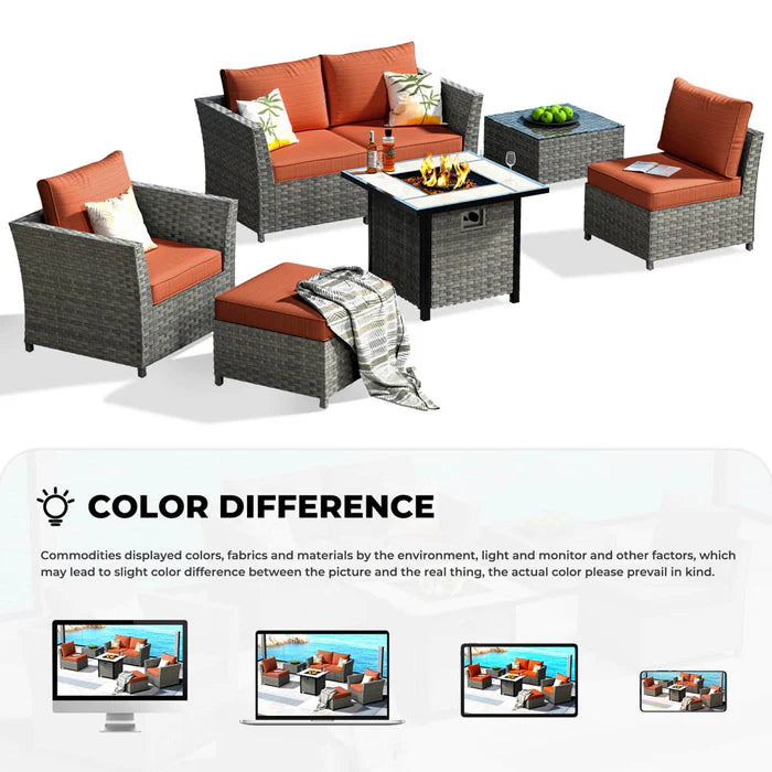 Patio Furniture Set New Rimaru 7-Piece Set include 30'' Square Fire Pit Table Partially Assembled
