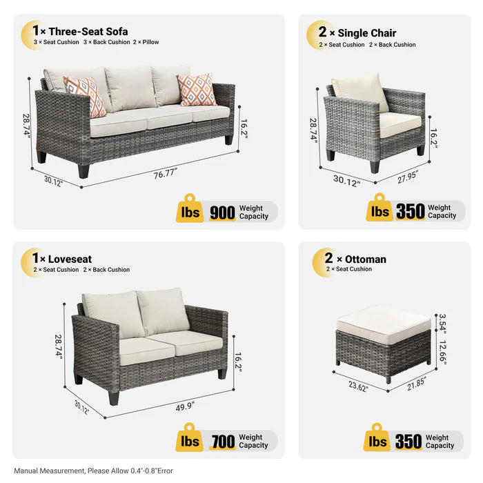Patio Furniture Set New Vultros 7-Person High Back Sectional Sofa with Cushions