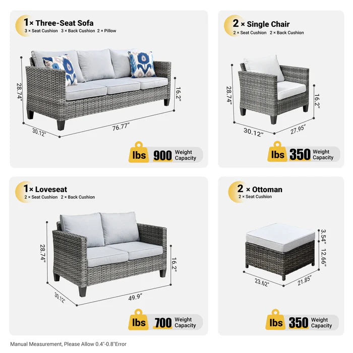 Patio Furniture Set New Vultros 7-Person High Back Sectional Sofa with Cushions