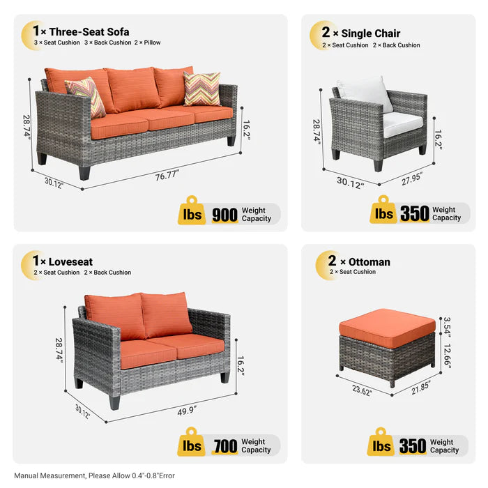 Patio Furniture Set New Vultros 7-Person High Back Sectional Sofa with Cushions