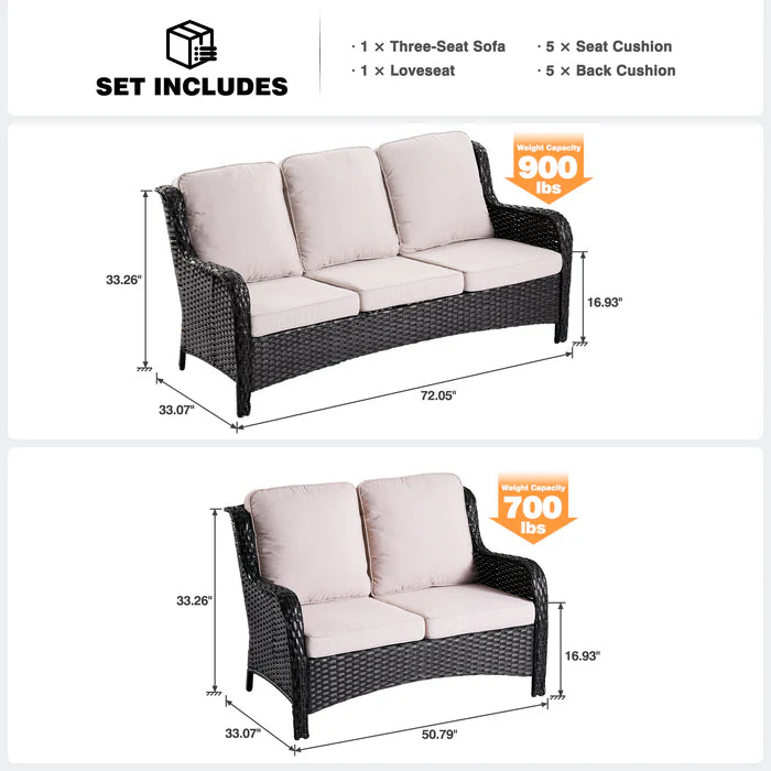 Patio Kenard 2-Piece Conversation Set with Loveseat and Three-seat Couch