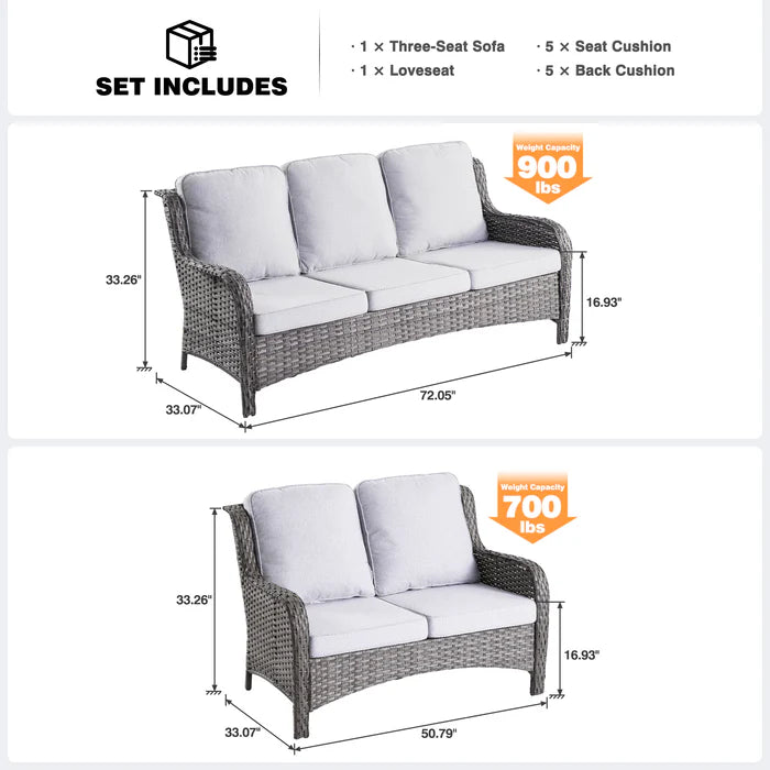 Patio Kenard 2-Piece Conversation Set with Loveseat and Three-seat Couch