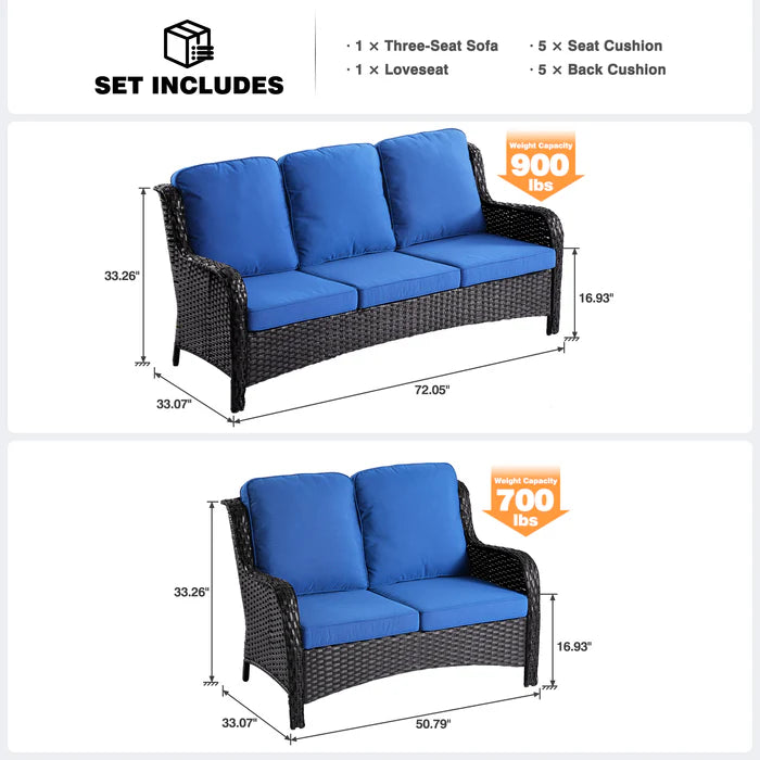 Patio Kenard 2-Piece Conversation Set with Loveseat and Three-seat Couch