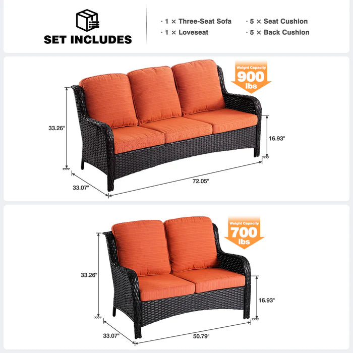 Patio Kenard 2-Piece Conversation Set with Loveseat and Three-seat Couch