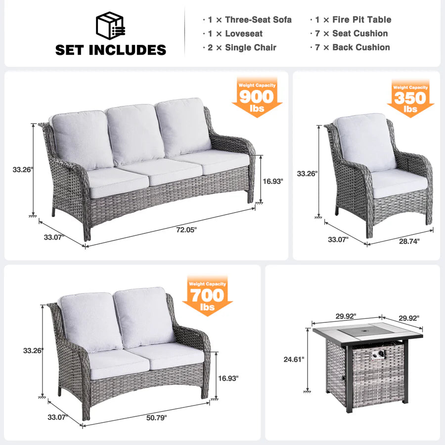 Patio Kenard 5-Piece Conversation Set with 30'' Fire Pit Table and Loveseat