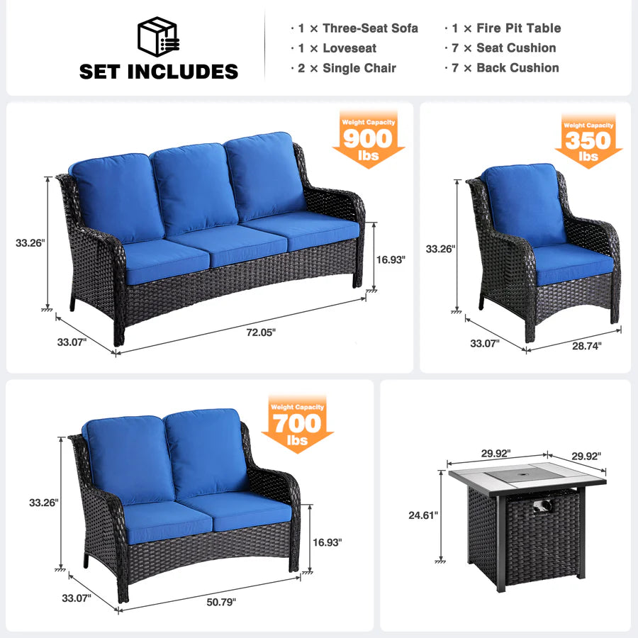 Patio Kenard 5-Piece Conversation Set with 30'' Fire Pit Table and Loveseat