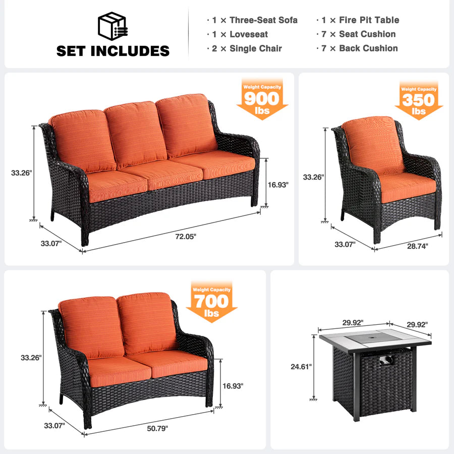 Patio Kenard 5-Piece Conversation Set with 30'' Fire Pit Table and Loveseat