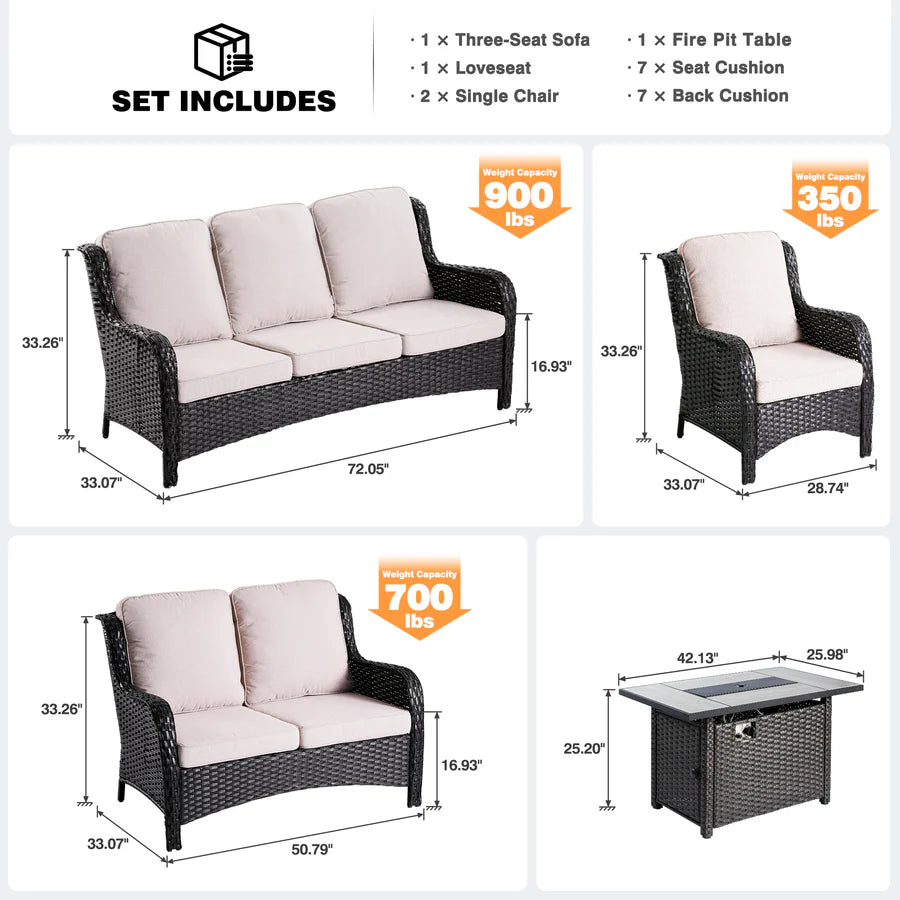 Patio Kenard 5-Piece Conversation Set with 42'' Fire Pit Table and Loveseat