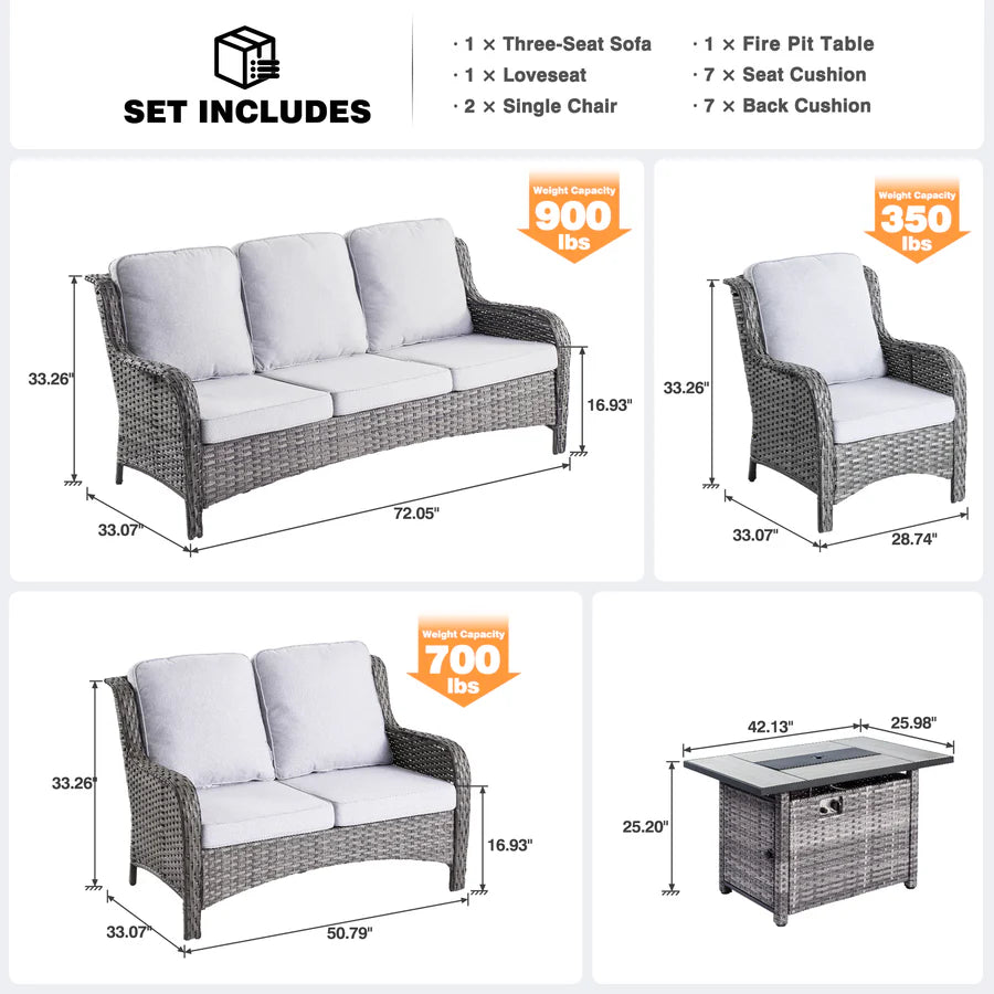 Patio Kenard 5-Piece Conversation Set with 42'' Fire Pit Table and Loveseat