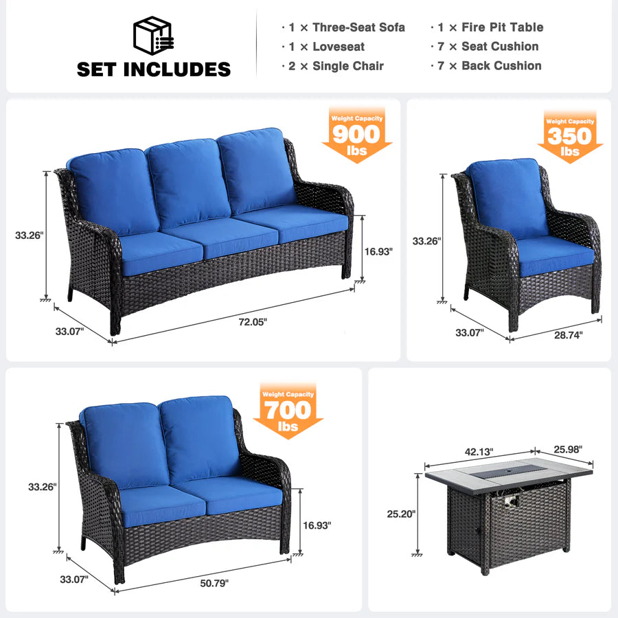 Patio Kenard 5-Piece Conversation Set with 42'' Fire Pit Table and Loveseat