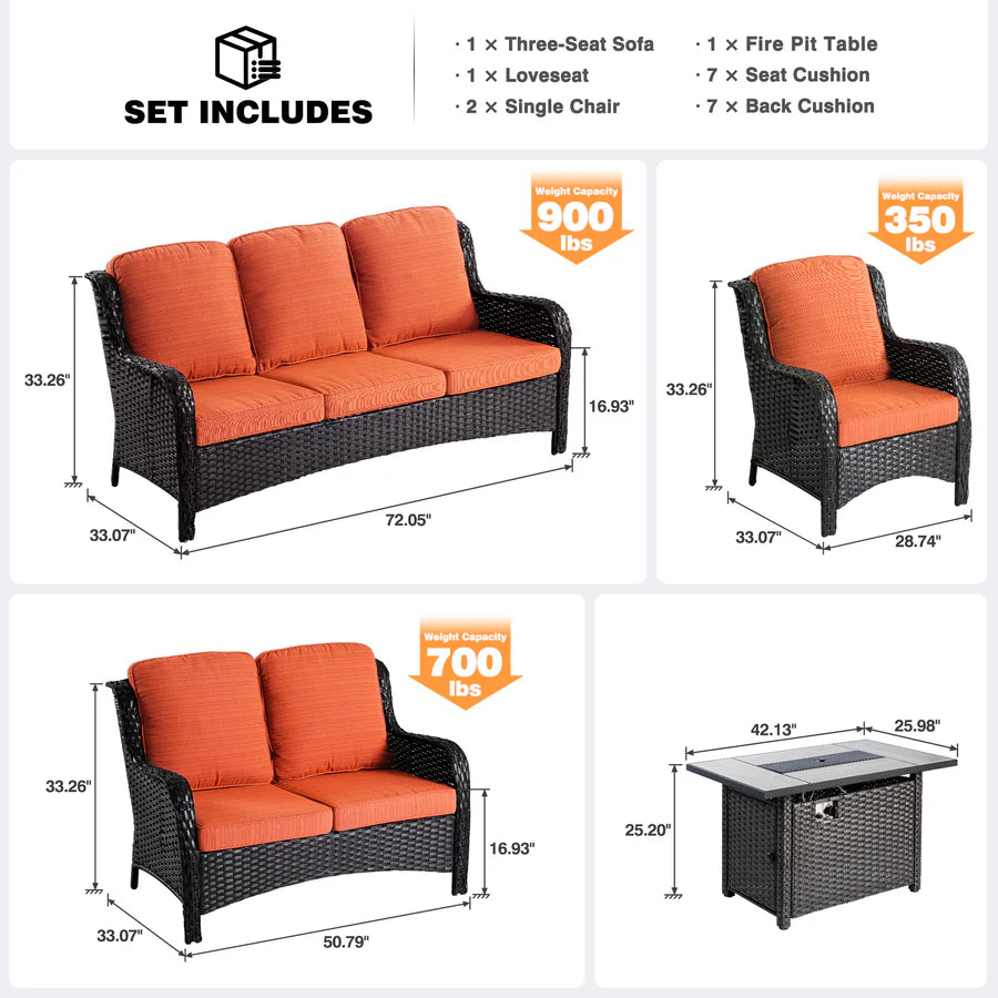 Patio Kenard 5-Piece Conversation Set with 42'' Fire Pit Table and Loveseat
