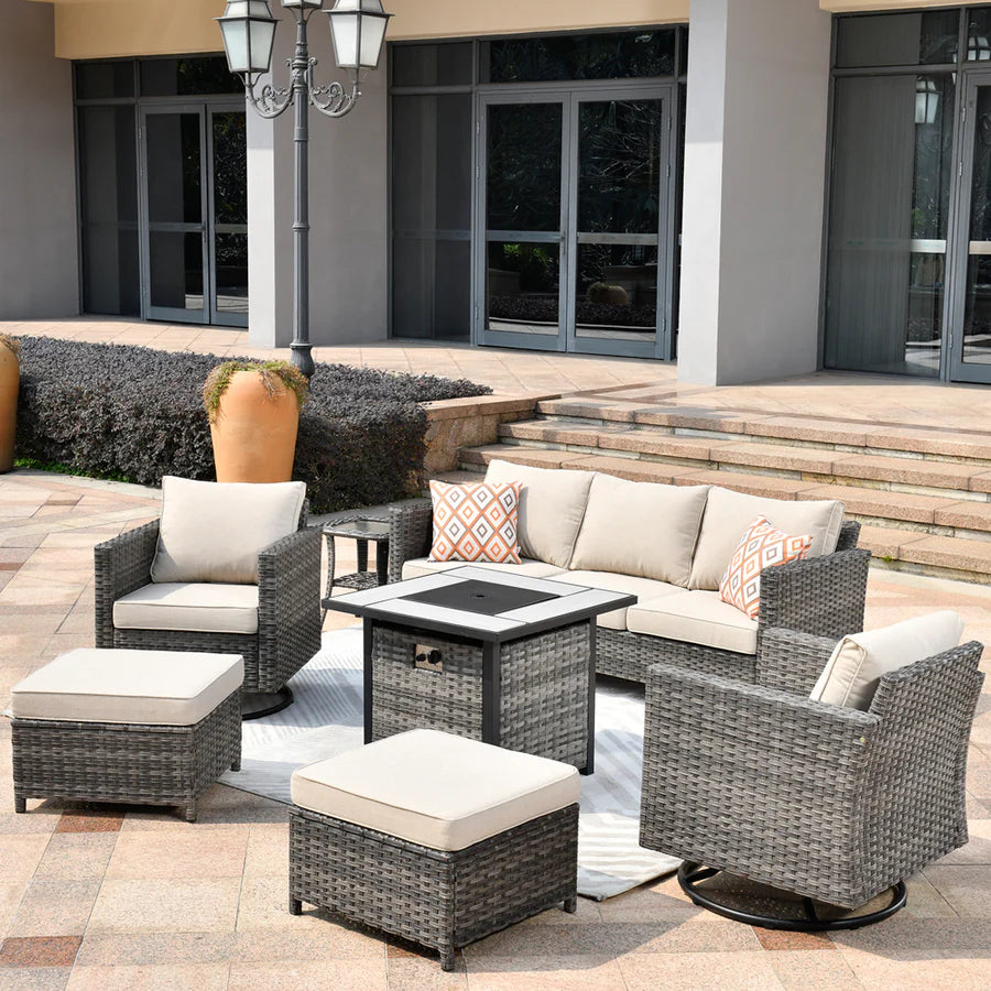 Patio Vultros 7-Piece Set with 2 Rocking chairs and 30'' Propane Fire Pit Table