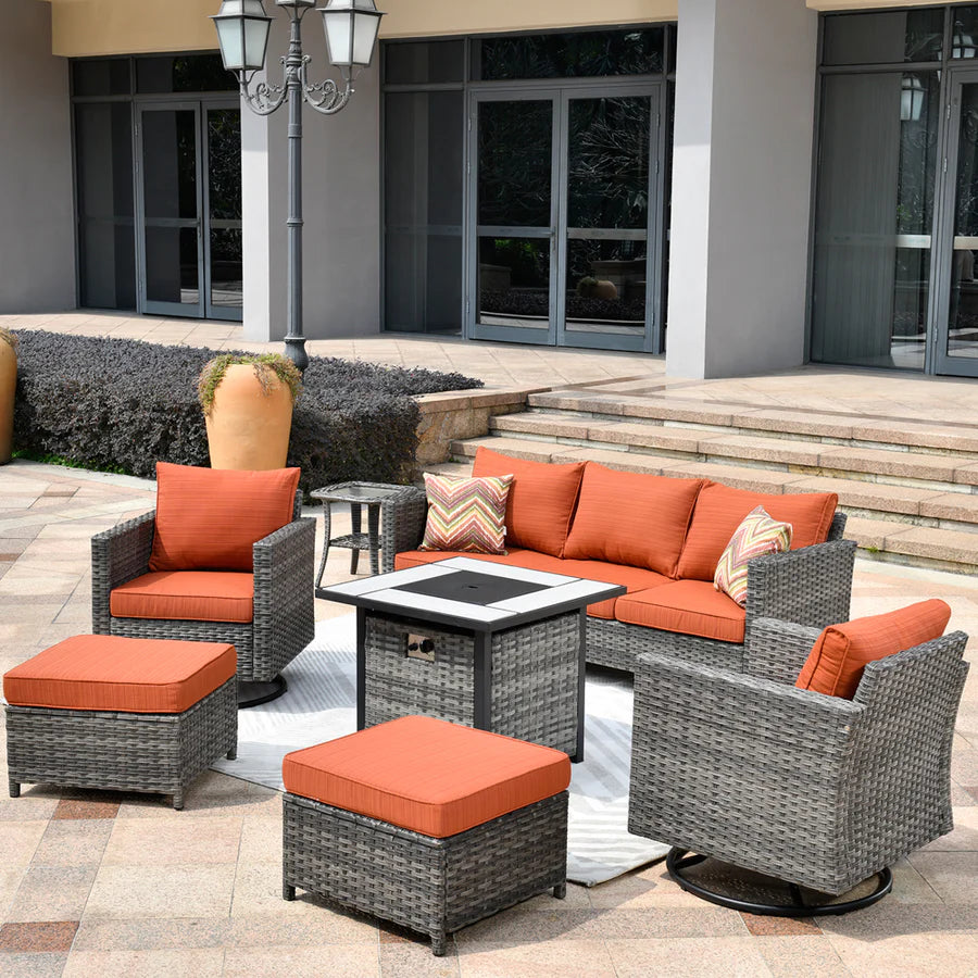 Patio Vultros 7-Piece Set with 2 Rocking chairs and 30'' Propane Fire Pit Table
