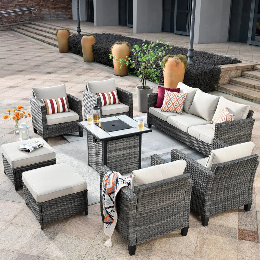Patio Vultros 8-Piece Conversation Set with 30'' Propane Fire Pit Table