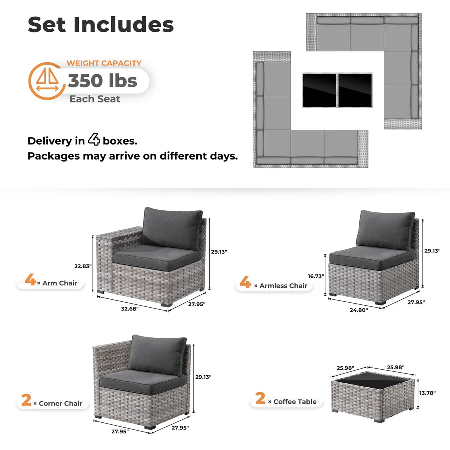12 Pieces Patio Conversation Set with 7.68'' Broad Handrails