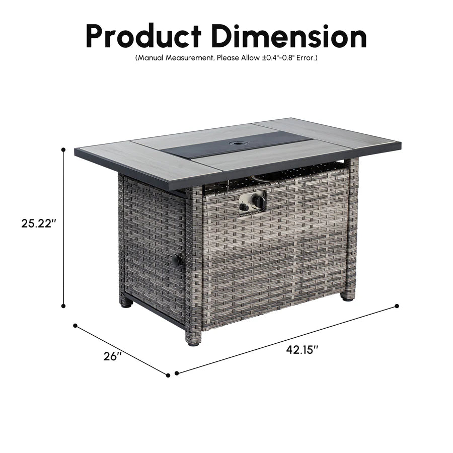 Rectangle Patio Propane Outdoor 42.12'' Fire Pit Table with Lid