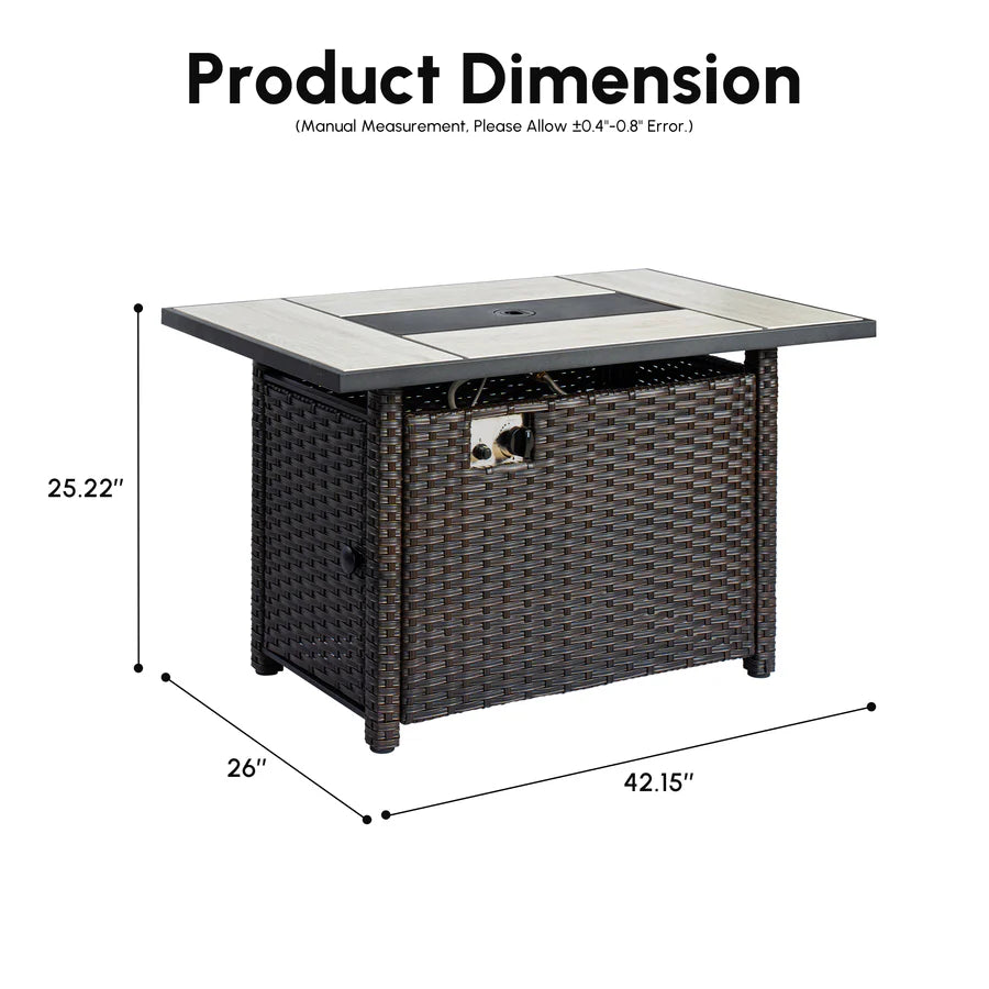 Rectangle Patio Propane Outdoor 42.12'' Fire Pit Table with Lid