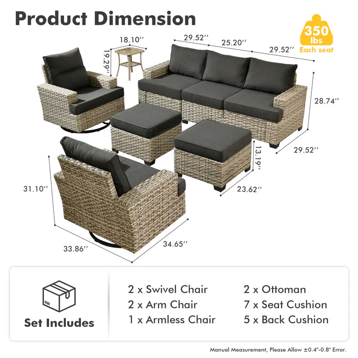 TBS Series - Sectional Patio Furniture Set 8-Piece, Included Swivel Chair