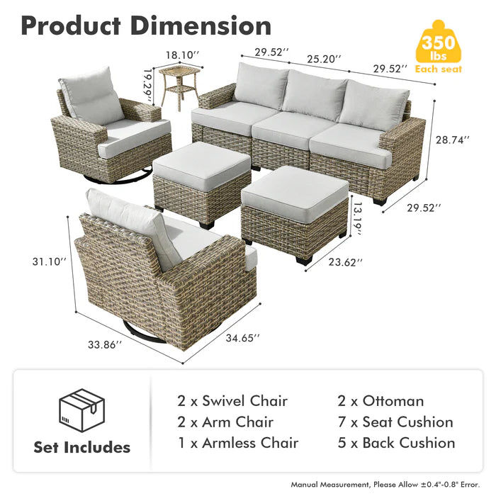 TBS Series - Sectional Patio Furniture Set 8-Piece, Included Swivel Chair