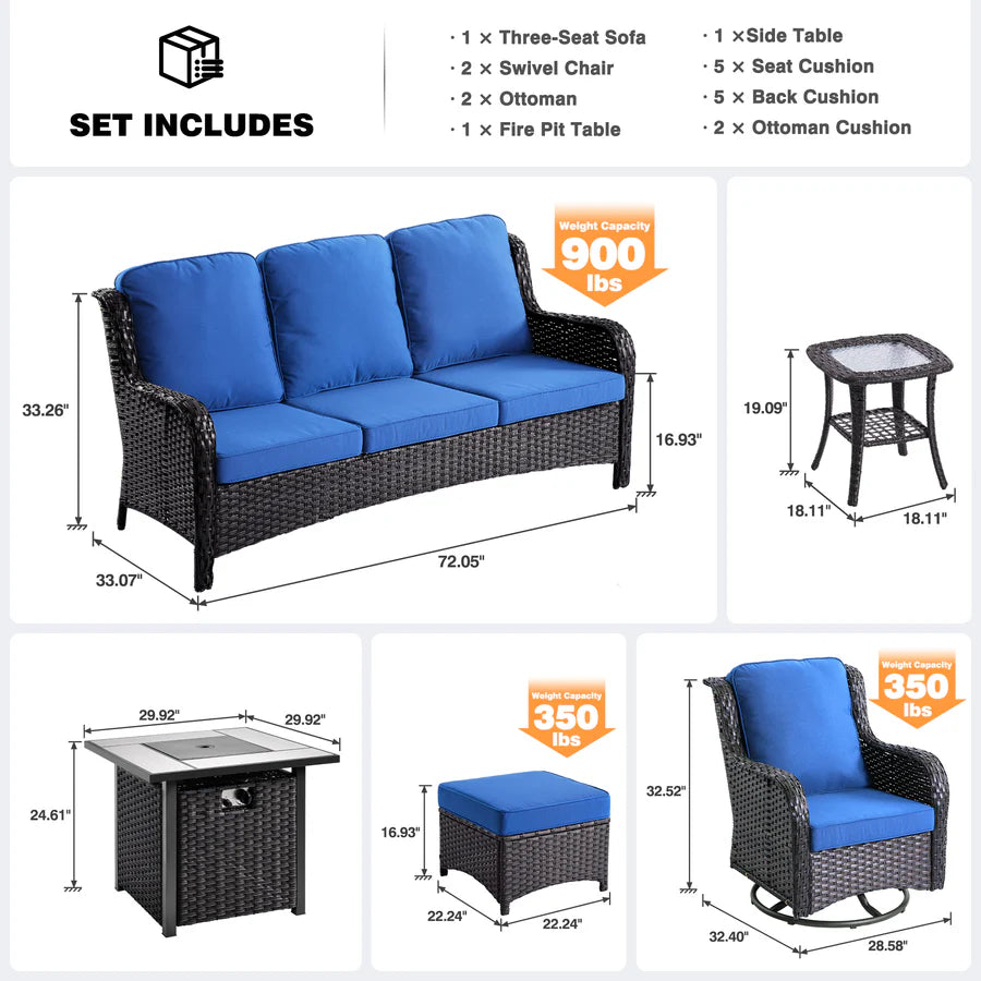 Outdoor Furniture 7-Piece with 30'' Fire Pit Table and Kenard 2 Rocking Chairs